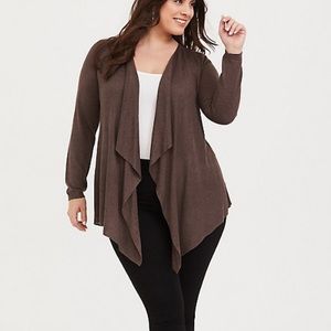Torrid Brown Drape Knit Cardigan